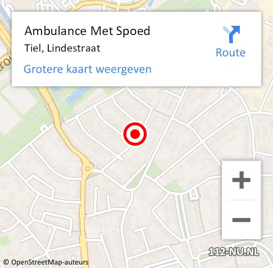 Locatie op kaart van de 112 melding: Ambulance Met Spoed Naar Tiel, Lindestraat op 1 januari 2022 17:03
