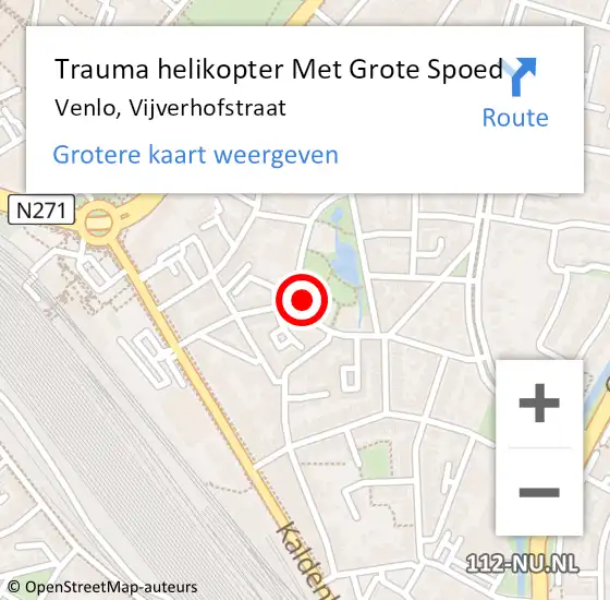 Locatie op kaart van de 112 melding: Trauma helikopter Met Grote Spoed Naar Venlo, Vijverhofstraat op 1 januari 2022 17:38