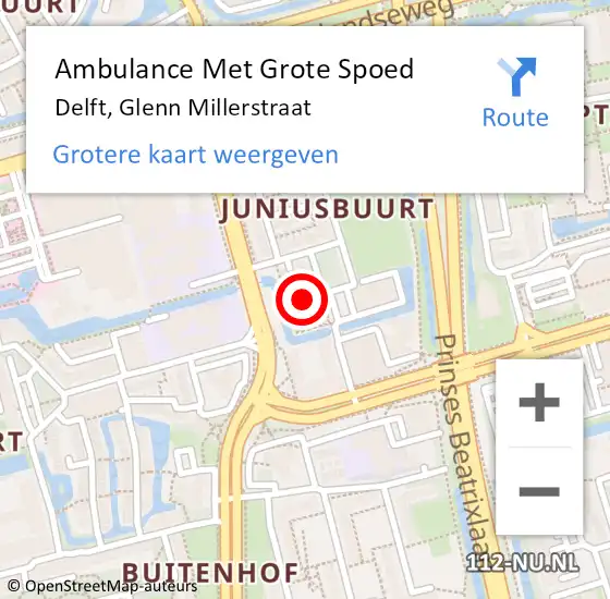 Locatie op kaart van de 112 melding: Ambulance Met Grote Spoed Naar Delft, Glenn Millerstraat op 2 januari 2022 07:01