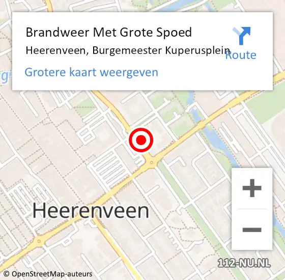 Locatie op kaart van de 112 melding: Brandweer Met Grote Spoed Naar Heerenveen, Burgemeester Kuperusplein op 2 januari 2022 09:09
