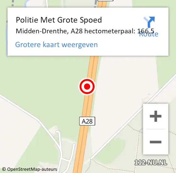 Locatie op kaart van de 112 melding: Politie Met Grote Spoed Naar Midden-Drenthe, A28 hectometerpaal: 166,5 op 2 januari 2022 09:22
