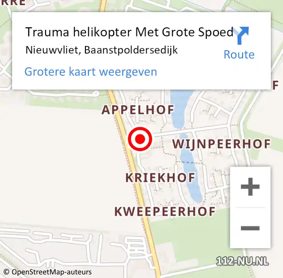 Locatie op kaart van de 112 melding: Trauma helikopter Met Grote Spoed Naar Nieuwvliet, Baanstpoldersedijk op 2 januari 2022 17:15