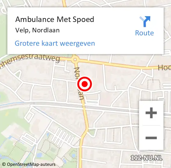 Locatie op kaart van de 112 melding: Ambulance Met Spoed Naar Velp, Nordlaan op 2 januari 2022 21:15