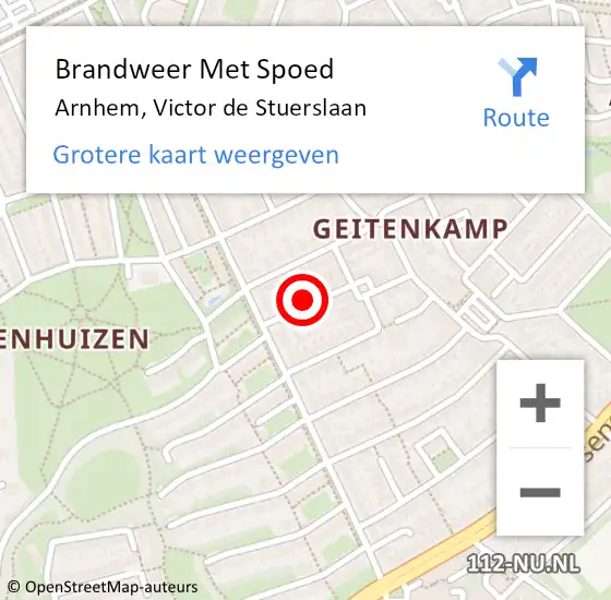 Locatie op kaart van de 112 melding: Brandweer Met Spoed Naar Arnhem, Victor de Stuerslaan op 2 januari 2022 21:49