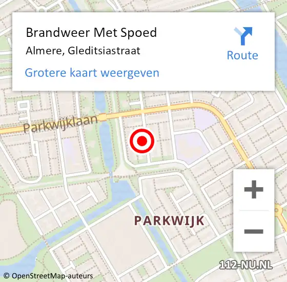 Locatie op kaart van de 112 melding: Brandweer Met Spoed Naar Almere, Gleditsiastraat op 3 januari 2022 01:35
