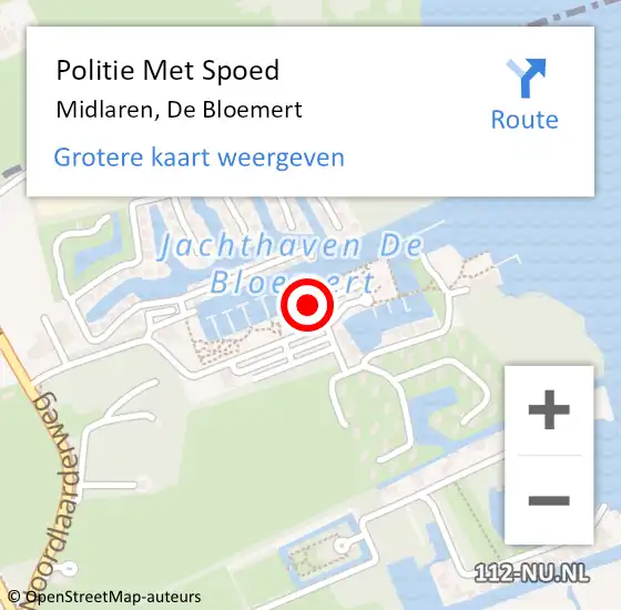 Locatie op kaart van de 112 melding: Politie Met Spoed Naar Midlaren, De Bloemert op 3 januari 2022 14:30