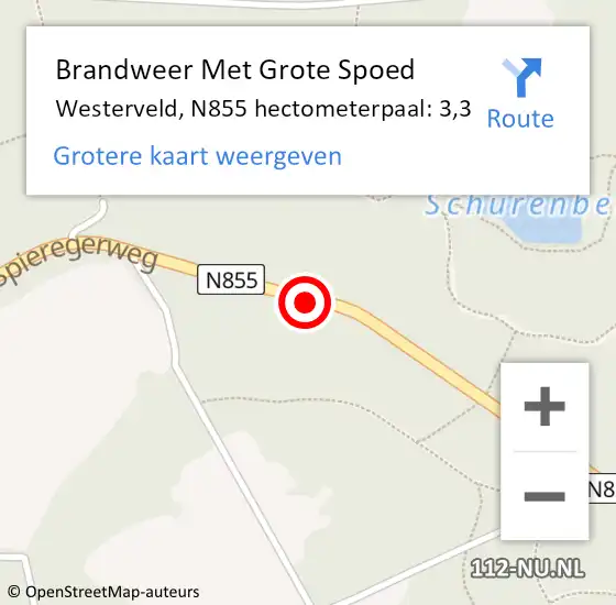 Locatie op kaart van de 112 melding: Brandweer Met Grote Spoed Naar Westerveld, N855 hectometerpaal: 3,3 op 4 januari 2022 00:13