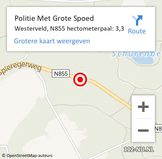Locatie op kaart van de 112 melding: Politie Met Grote Spoed Naar Westerveld, N855 hectometerpaal: 3,3 op 4 januari 2022 00:23