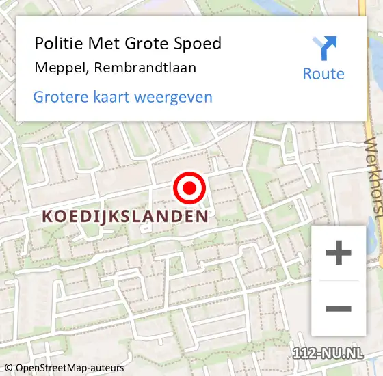 Locatie op kaart van de 112 melding: Politie Met Grote Spoed Naar Meppel, Rembrandtlaan op 4 januari 2022 11:18