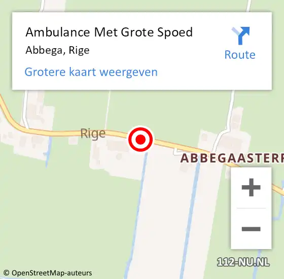 Locatie op kaart van de 112 melding: Ambulance Met Grote Spoed Naar Abbega, Rige op 4 juli 2014 11:58