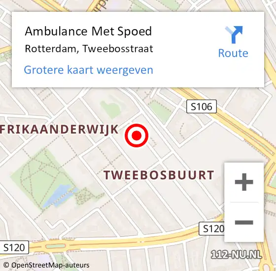 Locatie op kaart van de 112 melding: Ambulance Met Spoed Naar Rotterdam, Tweebosstraat op 4 januari 2022 21:42