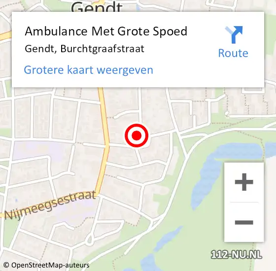 Locatie op kaart van de 112 melding: Ambulance Met Grote Spoed Naar Gendt, Burchtgraafstraat op 5 januari 2022 08:52