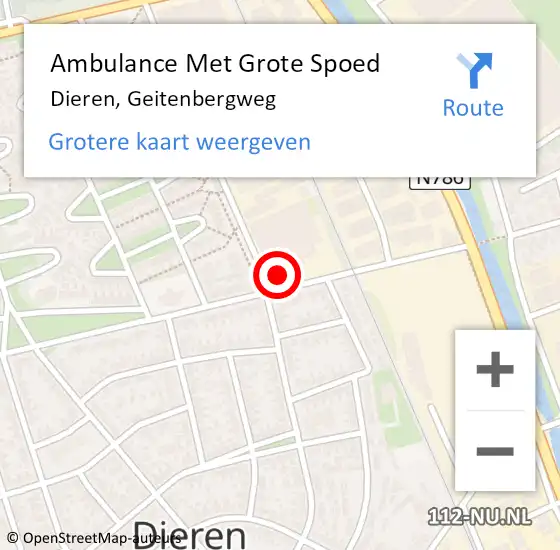 Locatie op kaart van de 112 melding: Ambulance Met Grote Spoed Naar Dieren, Geitenbergweg op 5 januari 2022 12:25