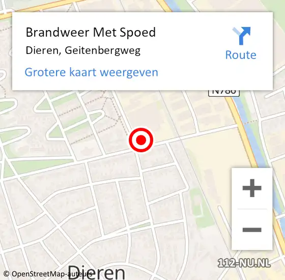 Locatie op kaart van de 112 melding: Brandweer Met Spoed Naar Dieren, Geitenbergweg op 5 januari 2022 12:40
