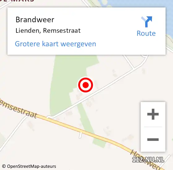 Locatie op kaart van de 112 melding: Brandweer Lienden, Remsestraat op 5 januari 2022 13:55