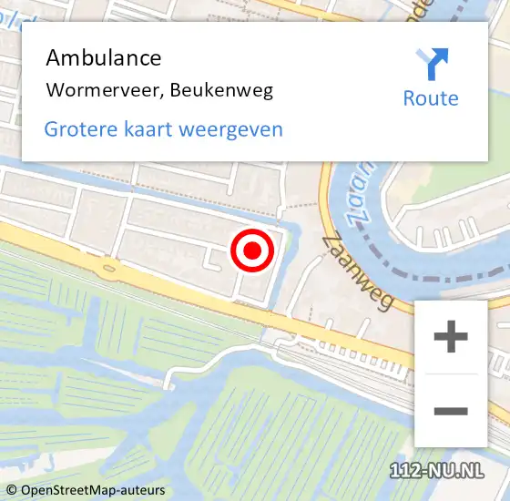 Locatie op kaart van de 112 melding: Ambulance Wormerveer, Beukenweg op 5 januari 2022 17:17