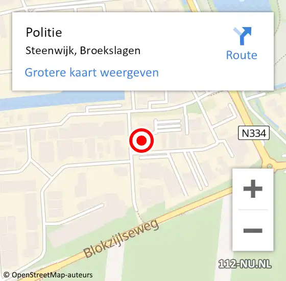 Locatie op kaart van de 112 melding: Politie Steenwijk, Broekslagen op 6 januari 2022 13:11