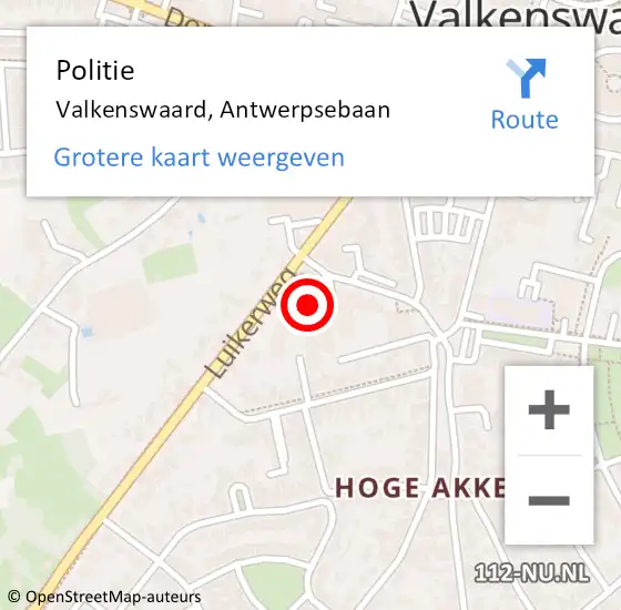 Locatie op kaart van de 112 melding: Politie Valkenswaard, Antwerpsebaan op 6 januari 2022 13:28