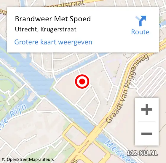 Locatie op kaart van de 112 melding: Brandweer Met Spoed Naar Utrecht, Krugerstraat op 6 januari 2022 16:16