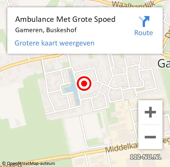 Locatie op kaart van de 112 melding: Ambulance Met Grote Spoed Naar Gameren, Buskeshof op 7 januari 2022 08:49