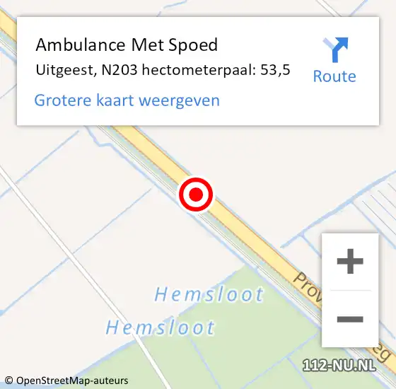 Locatie op kaart van de 112 melding: Ambulance Met Spoed Naar Uitgeest, N203 hectometerpaal: 53,5 op 7 januari 2022 17:27