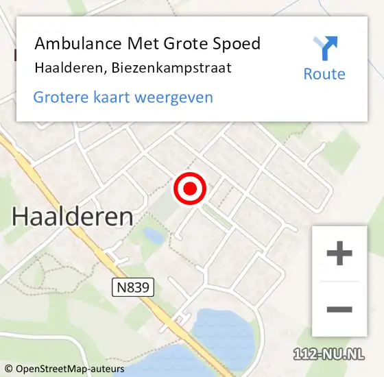 Locatie op kaart van de 112 melding: Ambulance Met Grote Spoed Naar Haalderen, Biezenkampstraat op 7 januari 2022 19:01