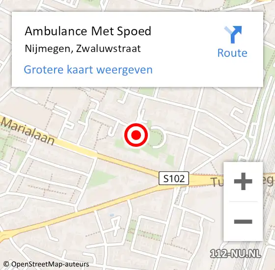 Locatie op kaart van de 112 melding: Ambulance Met Spoed Naar Nijmegen, Zwaluwstraat op 7 januari 2022 19:58