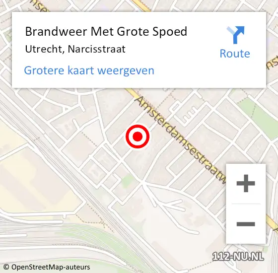 Locatie op kaart van de 112 melding: Brandweer Met Grote Spoed Naar Utrecht, Narcisstraat op 8 januari 2022 14:21