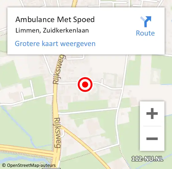 Locatie op kaart van de 112 melding: Ambulance Met Spoed Naar Limmen, Zuidkerkenlaan op 9 januari 2022 00:01
