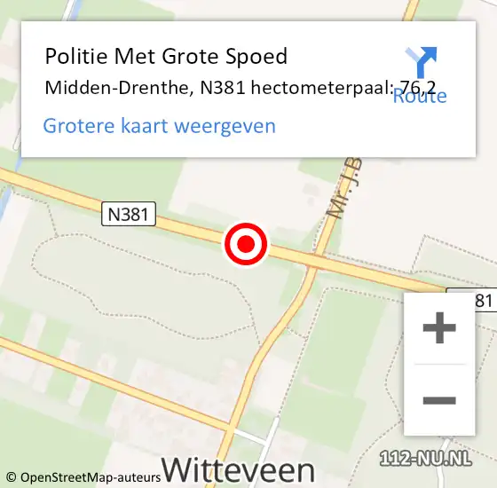 Locatie op kaart van de 112 melding: Politie Met Grote Spoed Naar Midden-Drenthe, N381 hectometerpaal: 76,2 op 9 januari 2022 01:40