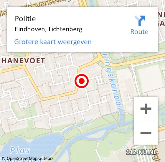 Locatie op kaart van de 112 melding: Politie Eindhoven, Lichtenberg op 9 januari 2022 10:12