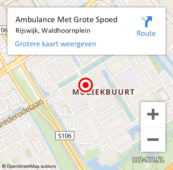 Locatie op kaart van de 112 melding: Ambulance Met Grote Spoed Naar Rijswijk, Waldhoornplein op 9 januari 2022 10:51