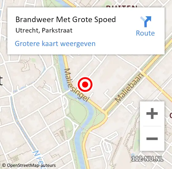 Locatie op kaart van de 112 melding: Brandweer Met Grote Spoed Naar Utrecht, Parkstraat op 9 januari 2022 11:49