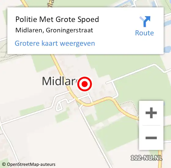 Locatie op kaart van de 112 melding: Politie Met Grote Spoed Naar Midlaren, Groningerstraat op 9 januari 2022 12:05