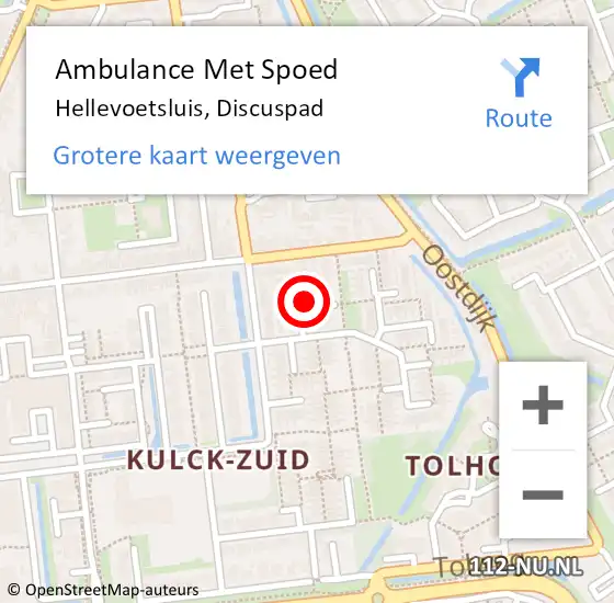 Locatie op kaart van de 112 melding: Ambulance Met Spoed Naar Hellevoetsluis, Discuspad op 9 januari 2022 16:01