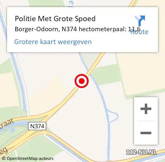 Locatie op kaart van de 112 melding: Politie Met Grote Spoed Naar Borger-Odoorn, N374 hectometerpaal: 11,6 op 9 januari 2022 17:33