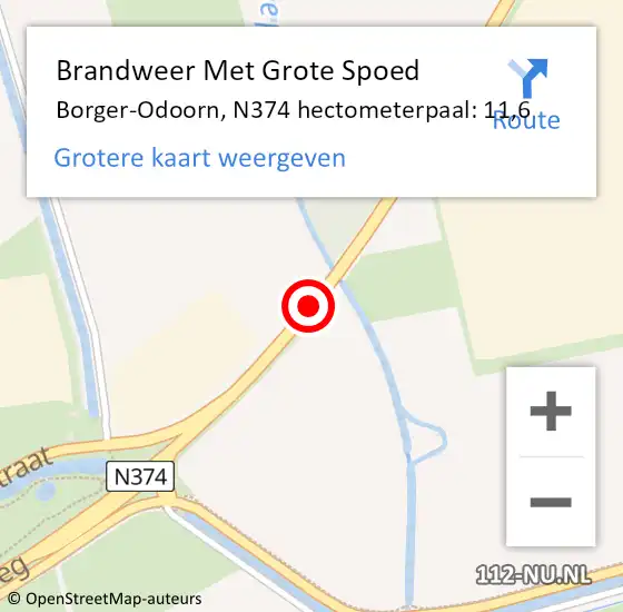 Locatie op kaart van de 112 melding: Brandweer Met Grote Spoed Naar Borger-Odoorn, N374 hectometerpaal: 11,6 op 9 januari 2022 17:34