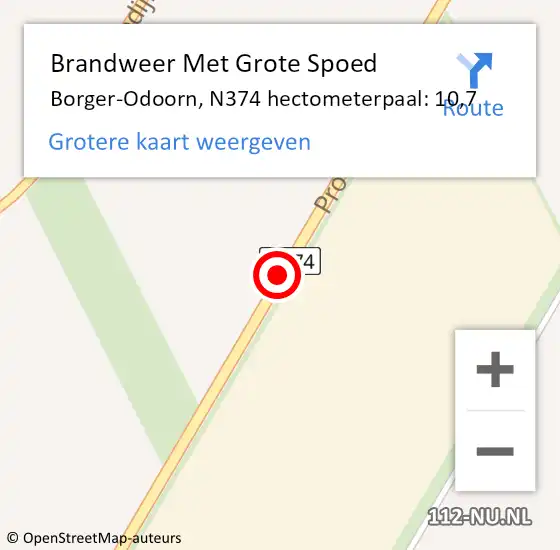 Locatie op kaart van de 112 melding: Brandweer Met Grote Spoed Naar Borger-Odoorn, N374 hectometerpaal: 10,7 op 9 januari 2022 17:39