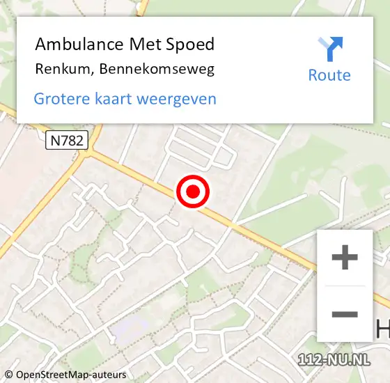 Locatie op kaart van de 112 melding: Ambulance Met Spoed Naar Renkum, Bennekomseweg op 9 januari 2022 18:03