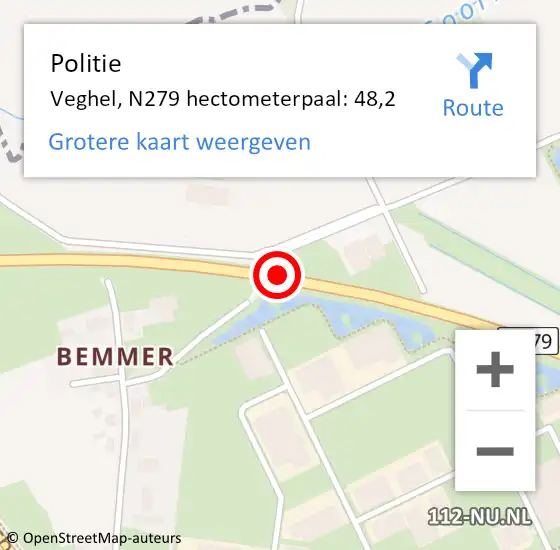 Locatie op kaart van de 112 melding: Politie Veghel, N279 hectometerpaal: 48,2 op 9 januari 2022 18:20