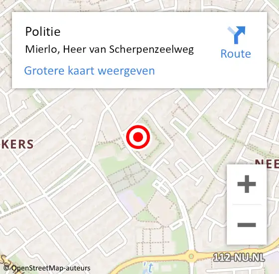Locatie op kaart van de 112 melding: Politie Mierlo, Heer van Scherpenzeelweg op 9 januari 2022 19:06