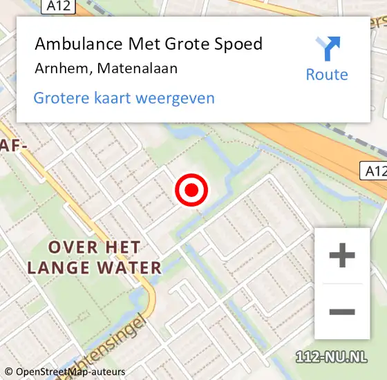 Locatie op kaart van de 112 melding: Ambulance Met Grote Spoed Naar Arnhem, Matenalaan op 9 januari 2022 20:56