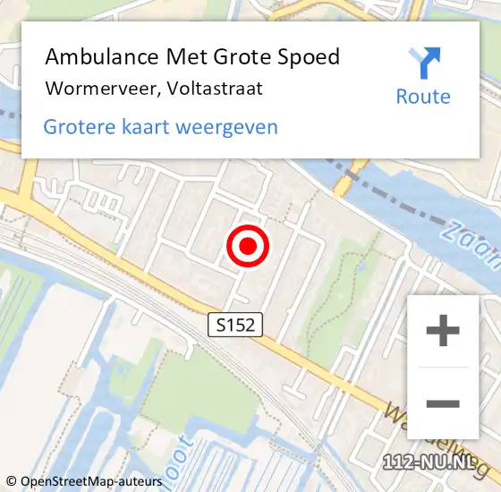 Locatie op kaart van de 112 melding: Ambulance Met Grote Spoed Naar Wormerveer, Voltastraat op 10 januari 2022 05:46