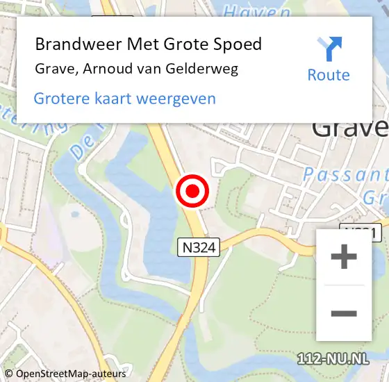 Locatie op kaart van de 112 melding: Brandweer Met Grote Spoed Naar Grave, Arnoud van Gelderweg op 10 januari 2022 12:29