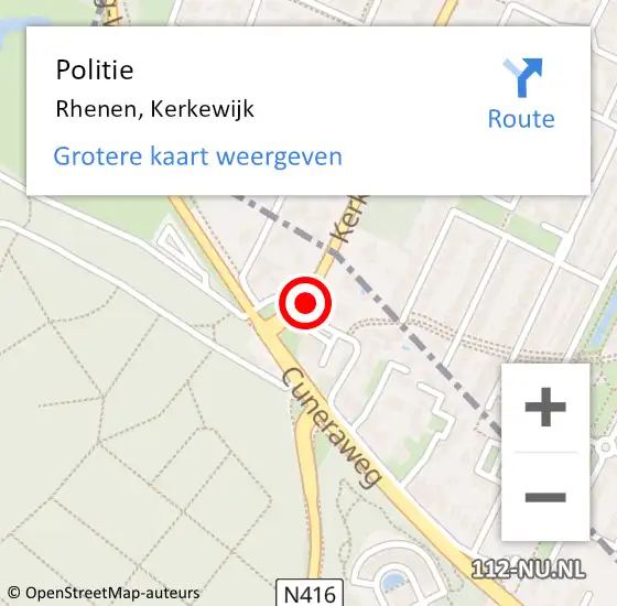 Locatie op kaart van de 112 melding: Politie Rhenen, Kerkewijk op 10 januari 2022 15:29