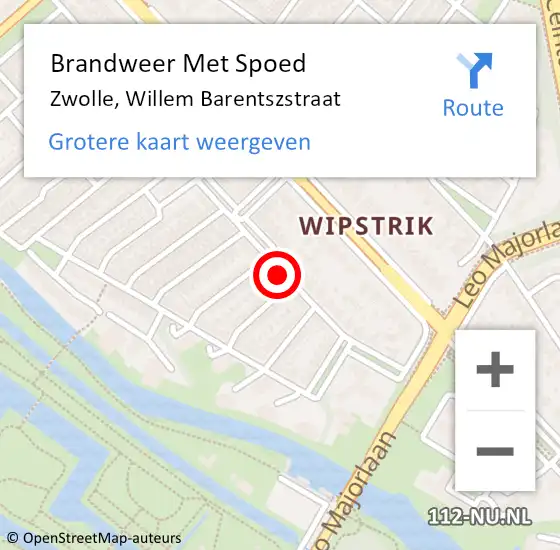 Locatie op kaart van de 112 melding: Brandweer Met Spoed Naar Zwolle, Willem Barentszstraat op 4 juli 2014 21:09