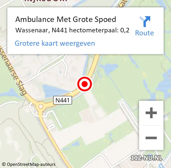 Locatie op kaart van de 112 melding: Ambulance Met Grote Spoed Naar Wassenaar, N441 hectometerpaal: 0,2 op 10 januari 2022 21:11