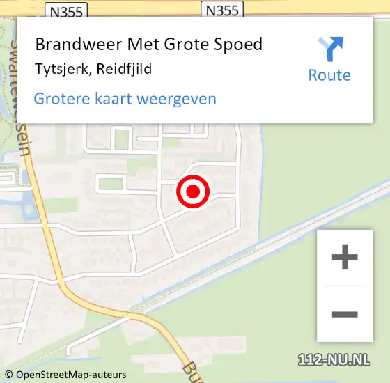 Locatie op kaart van de 112 melding: Brandweer Met Grote Spoed Naar Tytsjerk, Reidfjild op 10 januari 2022 21:34