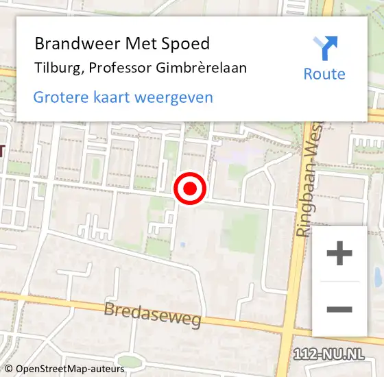Locatie op kaart van de 112 melding: Brandweer Met Spoed Naar Tilburg, Professor Gimbrèrelaan op 11 januari 2022 11:31
