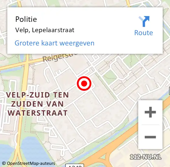 Locatie op kaart van de 112 melding: Politie Velp, Lepelaarstraat op 11 januari 2022 15:35